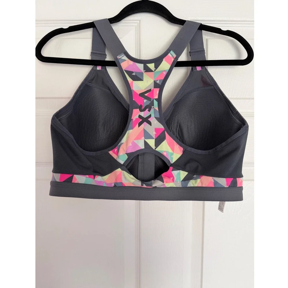Victoria's Secret VSX Sport Front Zip Racerback Sports Bra Geometric 38DD